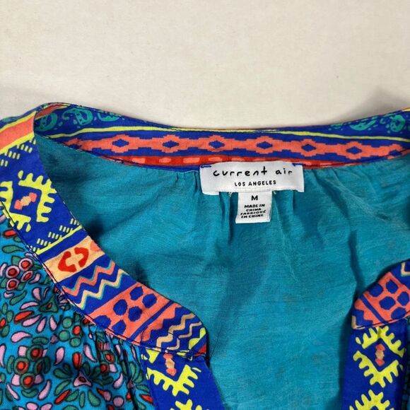 Current Air Floral Tribal Print Shirt Puff Short Sleeve Boho Vibrant Top MEDIUM - Picture 5 of 11
